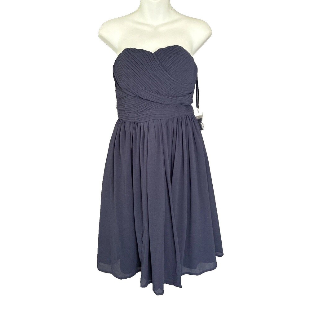 Tevolio Chiffon Strapless Pleated Mini Dress Navy Blue 4 Hoco Formal Party Flaws